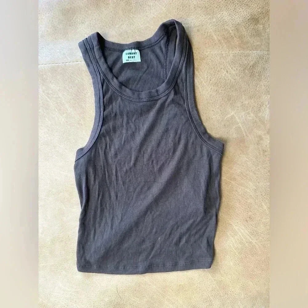 Sunday Best Cropped Ribbed Tank Top Brown Women’s Size XXS